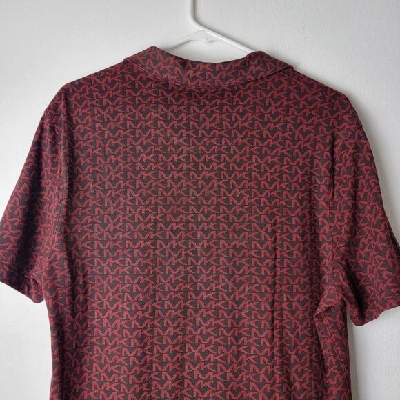 Michael Kors Men's Red & Black Signature Logo Monogram Polo Shirt Size Medium - Picture 4 of 9